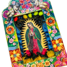 Load image into Gallery viewer, Handcrafted Mexican Tin Shrine – Our Lady of Guadalupe Folk Art Wall Altar