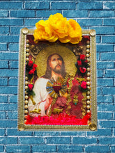 Load image into Gallery viewer, Handmade Mexican Wooden Shrine – Sacred Heart of Jesus Folk Art Wall Decor 28cm