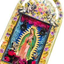 Load image into Gallery viewer, Handcrafted Mexican Tin Shrine – Our Lady of Guadalupe Wall Altar Folk Art