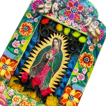 Load image into Gallery viewer, Handcrafted Mexican Tin Shrine – Our Lady of Guadalupe Folk Art Wall Altar