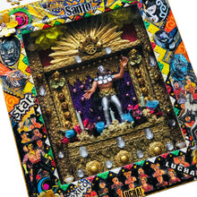 Load image into Gallery viewer, Handcrafted Mexican Lucha Libre Altar – Colorful Tin & Glass Folk Art Wall Shrine