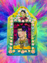 Load image into Gallery viewer, Handmade Mexican Tin Shrine – Frida Kahlo Portrait Folk Art Wall Decor 26cm