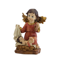 Load image into Gallery viewer, Red Guardian Angel with Baby Jesus – Handpainted Resin Figurine (14 cm)