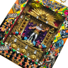 Load image into Gallery viewer, Handcrafted Mexican Lucha Libre Altar – Colorful Tin & Glass Folk Art Wall Shrine
