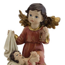 Load image into Gallery viewer, Red Guardian Angel with Baby Jesus – Handpainted Resin Figurine (14 cm)