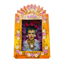 Load image into Gallery viewer, Handmade Mexican Tin Shrine – Frida Kahlo Portrait Folk Art Wall Decor