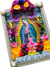 Load image into Gallery viewer, Handmade Mexican Wooden Shrine – Our Lady of Guadalupe Folk Art Wall Decor 28cm