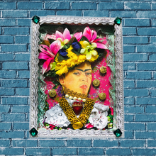 Load image into Gallery viewer, Handmade Mexican Wooden Shrine – Frida Kahlo Portrait Folk Art Wall Decor 28cm