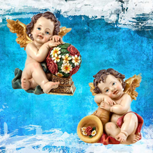 Load image into Gallery viewer, Set of 2 Guardian Angel Figurines – Handpainted Resin (14 cm)