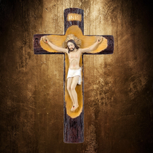 Load image into Gallery viewer, Trunk Style Crucifix of Jesus – 26cm | Hand-Painted Resin Wall Cross | Christian Home Decorationtyui=