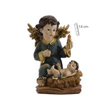 Load image into Gallery viewer, Blue Guardian Angel with Baby Jesus – Handpainted Resin Figurine (14 cm)