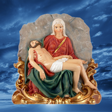 Load image into Gallery viewer, Holy Pietà Resin Scene – 21cm Religious Statue – Wooden Look Handpainted Figurine