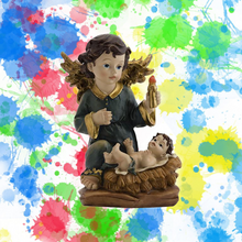 Load image into Gallery viewer, Blue Guardian Angel with Baby Jesus – Handpainted Resin Figurine (14 cm)