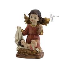 Load image into Gallery viewer, Red Guardian Angel with Baby Jesus – Handpainted Resin Figurine (14 cm)