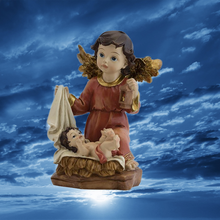 Load image into Gallery viewer, Red Guardian Angel with Baby Jesus – Handpainted Resin Figurine (14 cm)