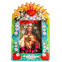 Load image into Gallery viewer, Handmade Sacred Heart of Jesus Mexican Shrine – Small Folk Art Wall Hanging 26cm
