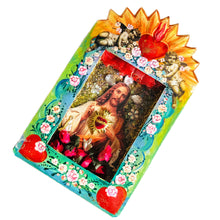 Load image into Gallery viewer, Handmade Sacred Heart of Jesus Mexican Shrine – Small Folk Art Wall Hanging 26cm