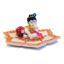 Load image into Gallery viewer, Bal Krishna on Lotus Figurine – Resin & Marble Decorative Statue | Hindu Giftware Made in India