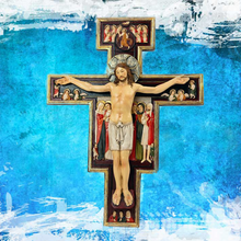 Load image into Gallery viewer, Crucifix of Saint Damiano – 30cm Resin Wall Cross, Hand Painted Religious Decoration