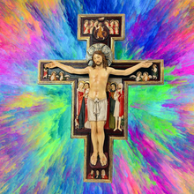 Load image into Gallery viewer, Crucifix of Saint Damiano – 30cm Resin Wall Cross, Hand Painted Religious Decoration