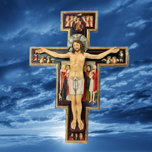 Load image into Gallery viewer, Crucifix of Saint Damiano – 30cm Resin Wall Cross, Hand Painted Religious Decoration
