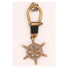 Load image into Gallery viewer, Solid Brass Ship’s Wheel Key Ring – Nautical Maritime-Inspired Keychain Gift
