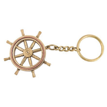 Load image into Gallery viewer, Brass Ship’s Wheel Key Ring with Wooden Box – Nautical Maritime Gift
