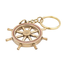 Load image into Gallery viewer, Brass Ship’s Wheel Key Ring with Wooden Box – Nautical Maritime Gift
