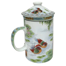 Load image into Gallery viewer, Garden Ladies Porcelain Infuser Mug – Palace Scene Tea Mug with Lid &amp; Strainer
