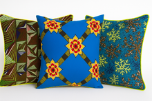 Load image into Gallery viewer, Set of 3 African Fabric Cushion Covers – Handmade Wax Print with Zipper 19&quot;
