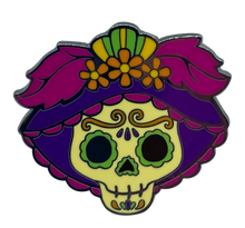 Load image into Gallery viewer, Mexican Catrina Metal Pin Badge – Día de Muertos Icon | Official By Mexico Collectible

