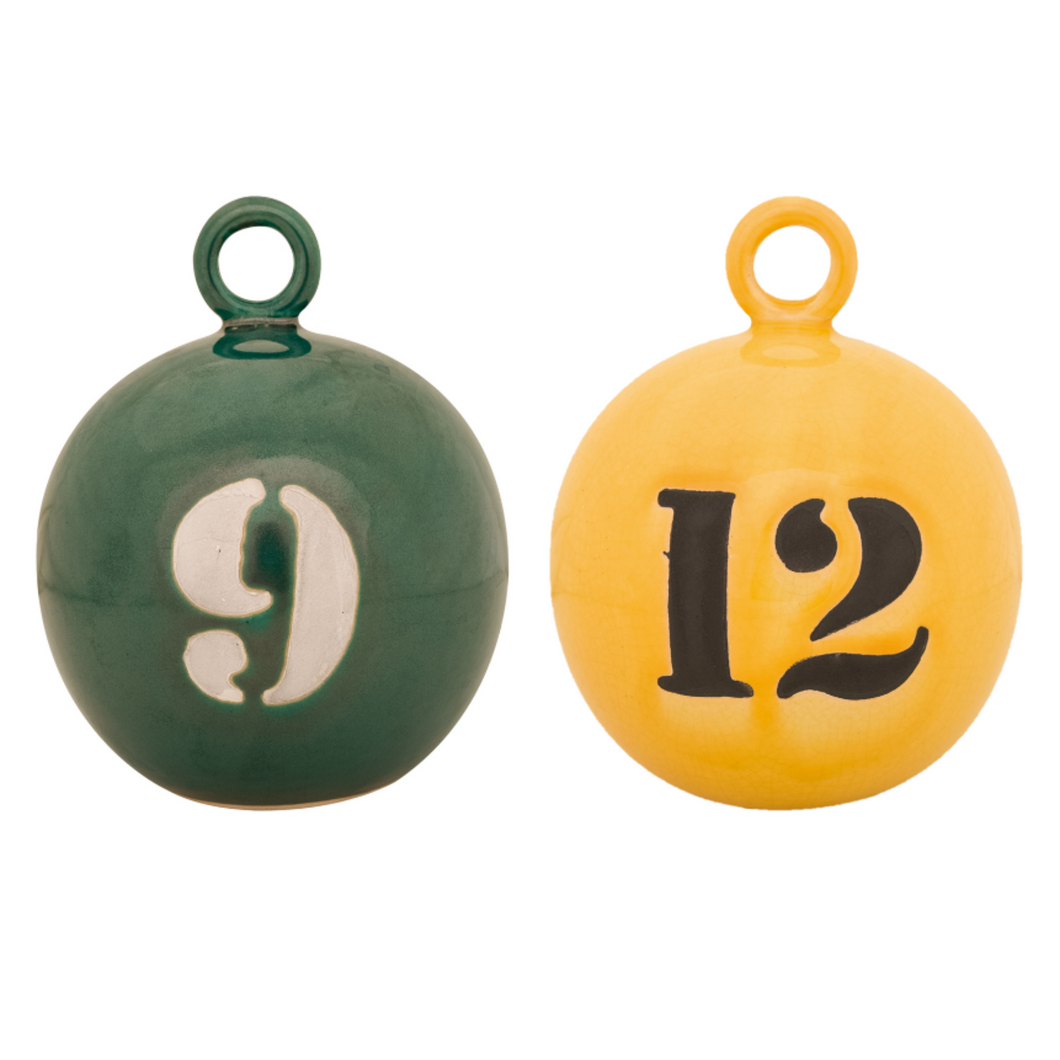 Set of 2 Ceramic Buoys Green and Yellow H22cm Maritime Decor