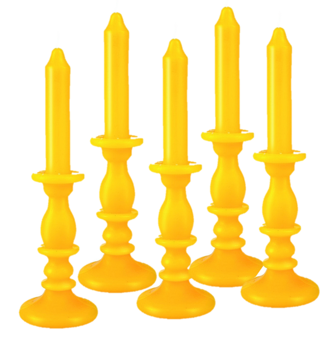 Set of 5 Yellow 2-in-1 Candlestick Candles – Built-In Wax Holder 25 cm