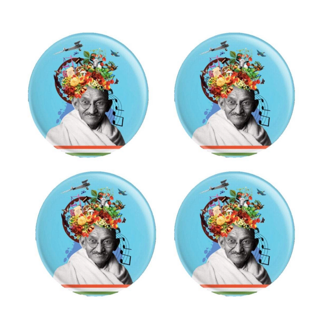 Set of 4 Gandhi Lifestyle Round Fridge Magnets – 13 Hidden Objects – 56mm Glossy Art