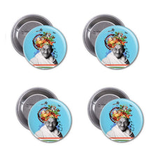 Load image into Gallery viewer, Mahatma Gandhi Pin Badge Set of 4 – Hidden Object Design – 56mm Glossy
