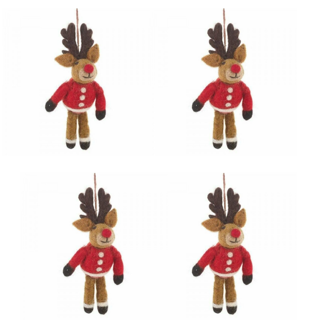 Set of 4 Handmade Rudolph Decorations – Fair Trade Felt Ornaments