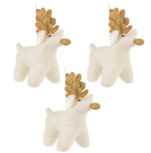 Load image into Gallery viewer, Set of 3 Gold Rudolphs – Handmade Fair Trade Felt Christmas Decorations
