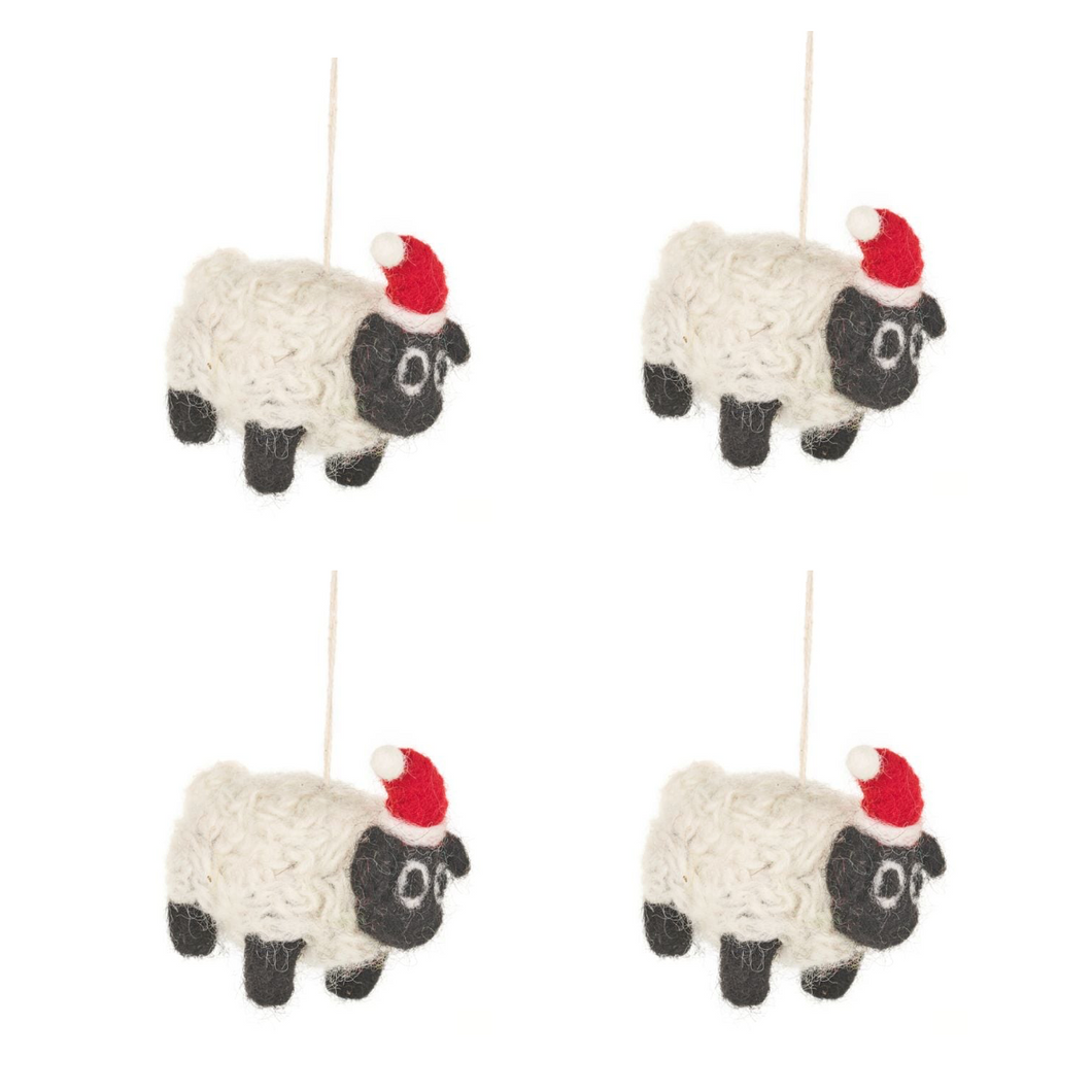 Set of 4 Black Sheep Christmas Hanging Decorations – Fair Trade & Eco Friendly