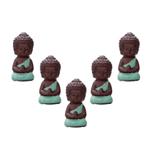 Load image into Gallery viewer, Set of 5 Small Buddha Monk Figurines – Handmade Pottery Spiritual Gift 8cm
