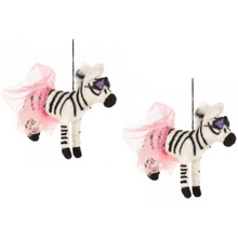 Load image into Gallery viewer, Set of 2 Sassy Zebra Felt Decorations – Handmade Fair Trade Eco-Friendly
