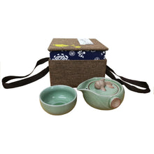 Load image into Gallery viewer, Goldfish Porcelain Tea Set for One – Crackled Ru-Ware Style | Nesting Teapot &amp; Cup with Fan-Tailed Lid
