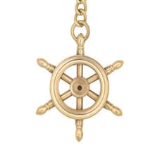 Load image into Gallery viewer, Set of 2 Solid Brass Ship’s Wheel Keyrings – Nautical Maritime Keychains
