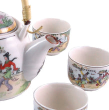 Load image into Gallery viewer, Garden Games Porcelain Tea Set – 7-Piece Set | Traditional Teapot with Bamboo Handle &amp; 6 Matching Cups
