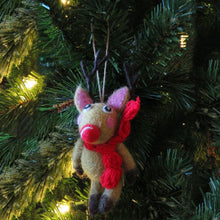 Load image into Gallery viewer, Set of 3 Reindeers with Knitted Scarf – Handmade Felt Hanging Decorations | Fair Trade &amp; Eco Friendly
