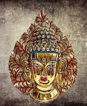 Load image into Gallery viewer, Golden Hanging Metal Leaf Buddha – 30cm Wall Decor
