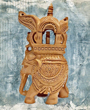 Load image into Gallery viewer, Hand-Carved Wooden Elephant – 14cm Ambabari Design
