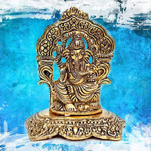Load image into Gallery viewer, Golden Lord Ganesha Metal Ornament – 13cm Hindu Home Decor
