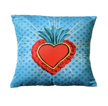 Load image into Gallery viewer, Mexican Ex-Voto Heart Cushion Cover 35 x 35 cm – MexiPop Art by Wajiro Dream – Handmade in Mexico
