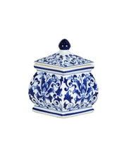 Load image into Gallery viewer, Leafy Blue &amp; White Porcelain Pot – Chinese Giftware with Pagoda Lid

