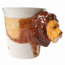 Load image into Gallery viewer, Ceramic Lion Mug with Lion Head Handle | Hand Painted Wildlife Gift
